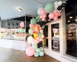 Half Wrap Entryway Balloons at Loblolly Creamery by Just Peachy, Little Rock, Arkansas
