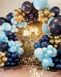 Full Wrap Balloons Let's Party Neon Sign Gold Sequin Wall by Just Peachy, Little Rock, Arkansas