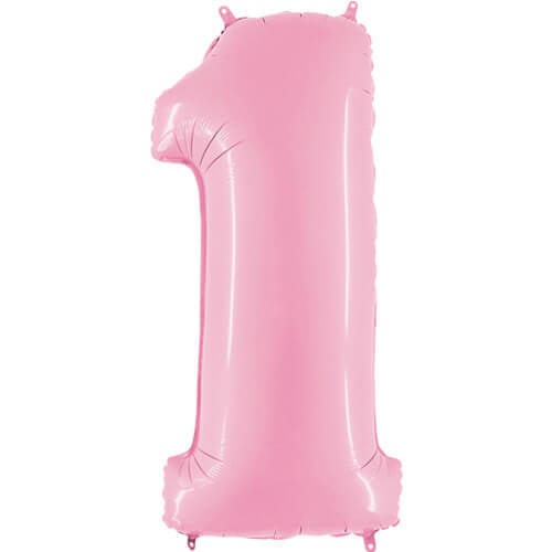 Product image for pastel pink mylar giant number 1 helium balloon, 40 inches tall, from Just Peachy in Little Rock, Arkansas.
