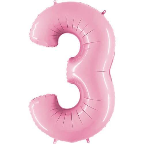 Product image for pastel pink mylar giant number 3 helium balloon, 40 inches tall, from Just Peachy in Little Rock, Arkansas.