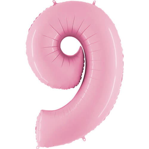 Product image for pastel pink mylar giant number 9 helium balloon, 40 inches tall, from Just Peachy in Little Rock, Arkansas.