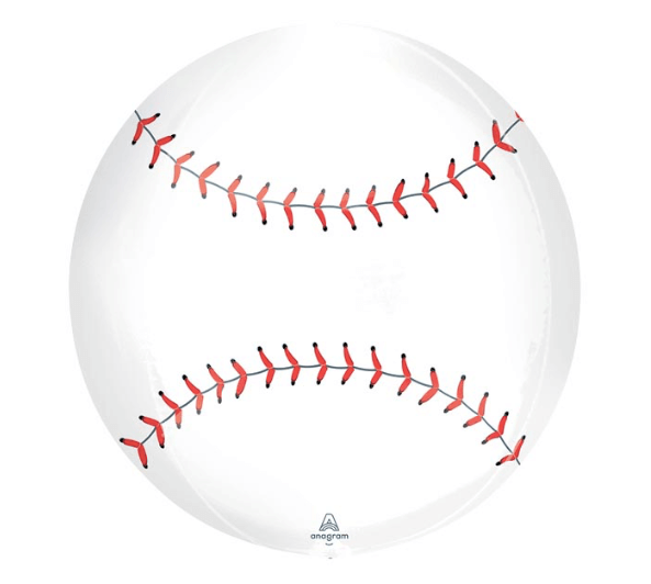16” mylar helium baseball balloon, white baseball with red stitching, from Just Peachy in Little Rock, Arkansas.