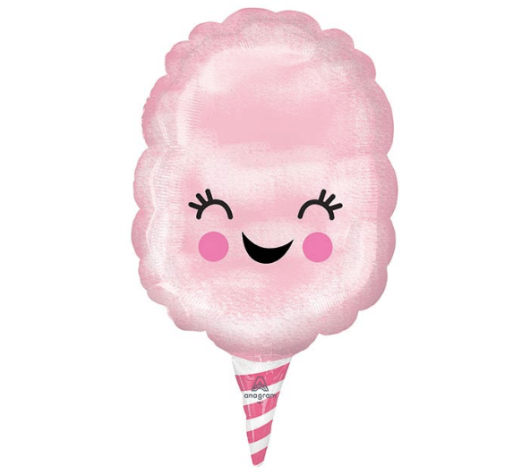 Pink cotton candy mylar helium balloon with a happy smile and rosy cheeks, 30” tall, from Just Peachy in Little Rock, Arkansas.