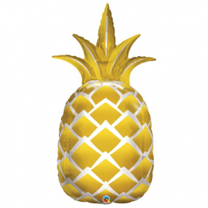 Shiny metallic gold pineapple mylar helium balloon, 44” tall, from Just Peachy in Little Rock, Arkansas.