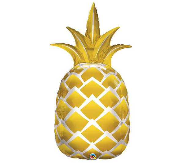 Shiny metallic gold pineapple mylar helium balloon, 44” tall, from Just Peachy in Little Rock, Arkansas.