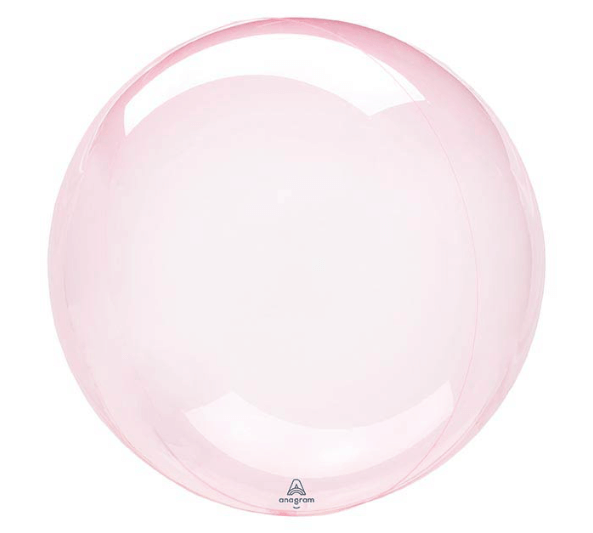 Transparent pink helium bubble balloon, 18 inches tall, from Just Peachy in Little Rock, Arkansas.