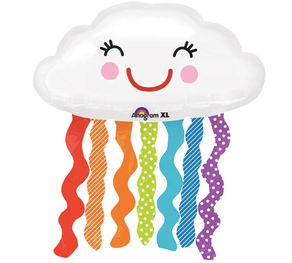 Product image for cloud mylar helium balloon with rainbow tassels, 30 inches tall, from Just Peachy in Little Rock, Arkansas.