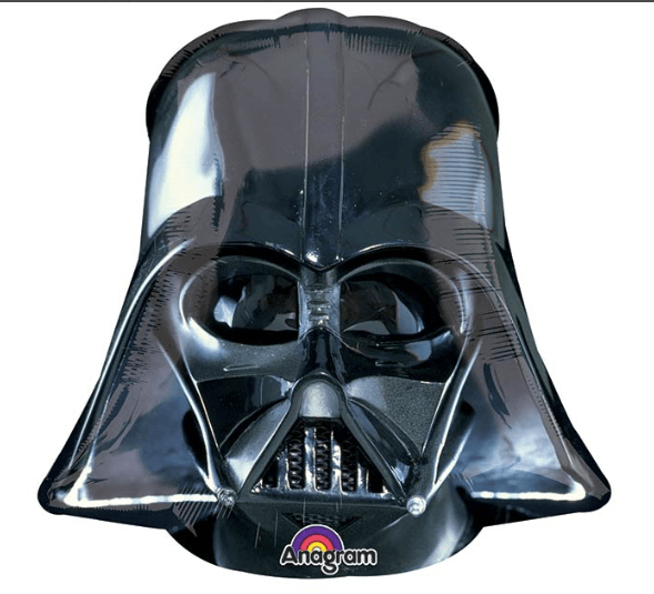 Product image for photorealistic Star Wars Darth Vader mask mylar helium balloon, 25 inches tall, from Just Peachy in Little Rock, Arkansas.