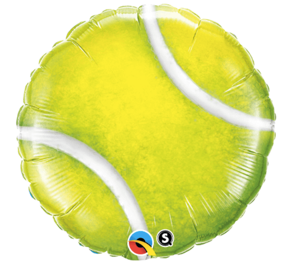Product image for tennis ball mylar helium balloon, 18 inches tall, from Just Peachy in Little Rock, Arkansas.