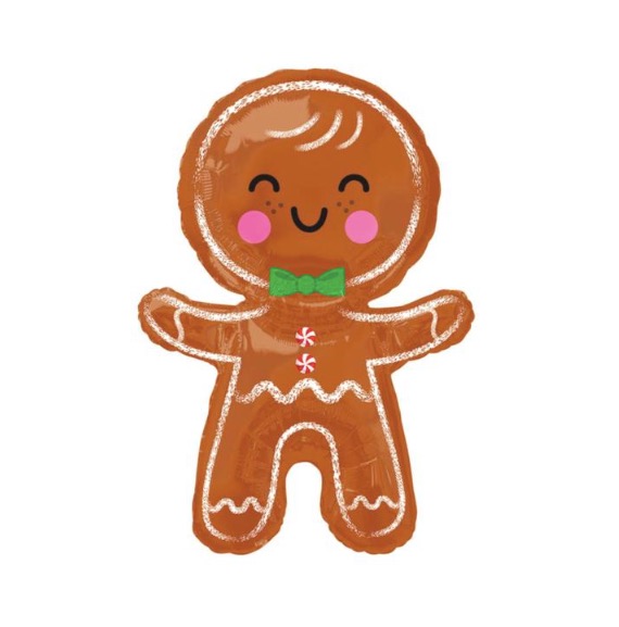 Gingerbread Man helium Mylar balloon available for Christmas holiday season at Just Peachy.