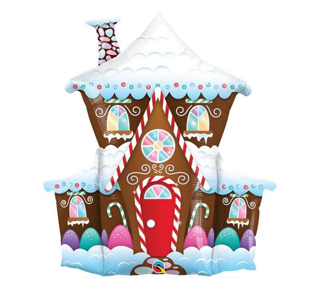 Giant gingerbread house Mylar helium balloon perfect for Christmas parties from Just Peachy in downtown Little Rock.