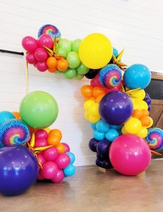 Gold Stand Rental Balloons Tie Dye by Just Peachy, Little Rock, Arkansas