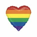 Rainbow stripes on a heart shaped mylar foil balloon from Just Peachy.