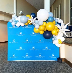 Step and Repeat Balloons First Baptist Benton by Just Peachy, Little Rock, Arkansas
