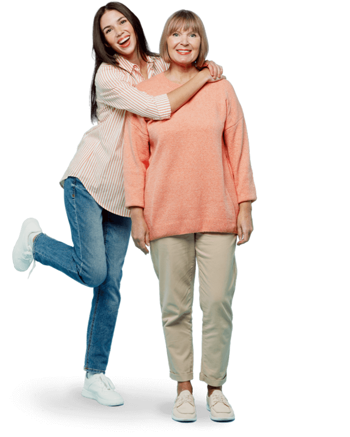 Daughter with arms around her mom