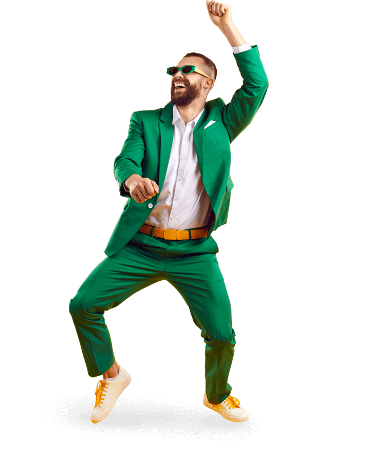 Guy in green suit dancing