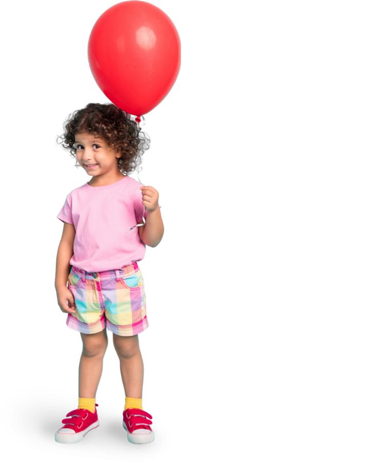 Little girl holding a red balloon