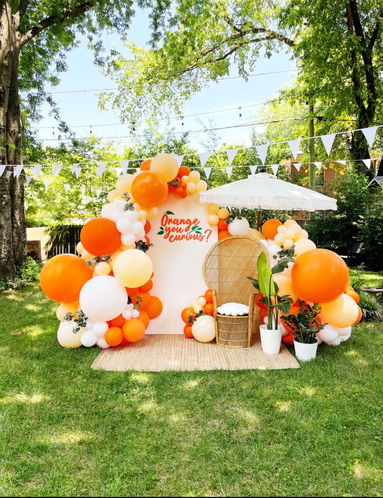 Orange You Curious Gender Reveal Balloons Chiara Arch Walls by Just Peachy, Little Rock, Arkansas
